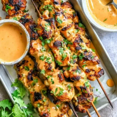 Delicious Bang Bang Chicken Skewers grilled to perfection
