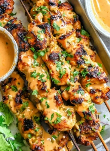 Delicious Bang Bang Chicken Skewers grilled to perfection