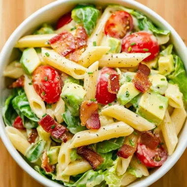 Gluten free and dairy free BLT pasta salad with fresh ingredients