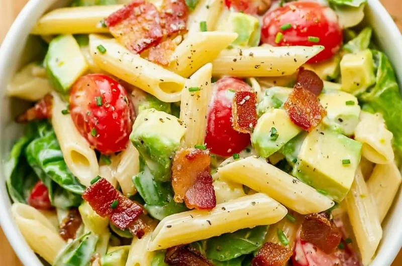 Gluten free and dairy free BLT pasta salad with fresh ingredients