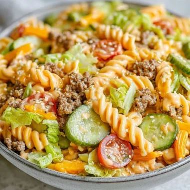 Big Mac Pasta Salad with lettuce, cheese, and special sauce