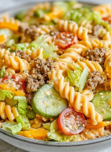 Big Mac Pasta Salad with lettuce, cheese, and special sauce