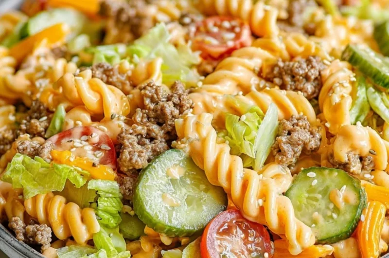 Big Mac Pasta Salad with lettuce, cheese, and special sauce
