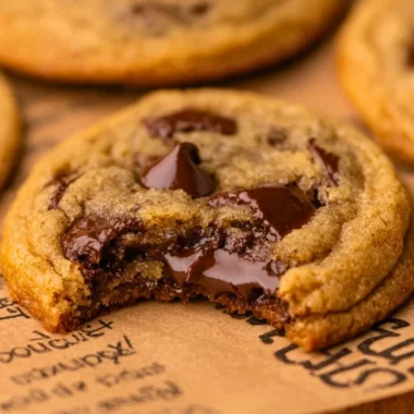 Decadent brown butter sourdough discard chocolate chip cookies on a cooling rack.