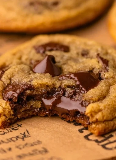 Decadent brown butter sourdough discard chocolate chip cookies on a cooling rack.