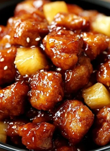 Delicious Brown Sugar Pineapple Chicken served on a plate with vibrant garnishes.