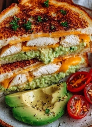 Delicious Chicken Avocado Melt Sandwich with creamy avocado and grilled chicken