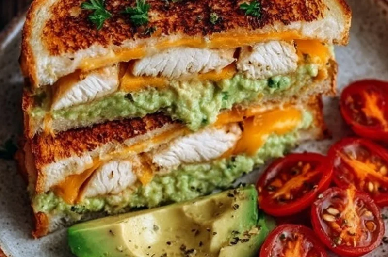 Delicious Chicken Avocado Melt Sandwich with creamy avocado and grilled chicken