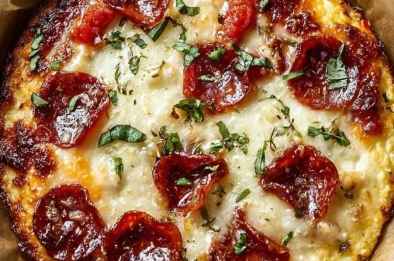 Bowl of cottage cheese pizza topped with fresh ingredients.