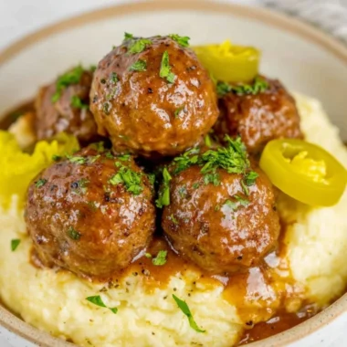 Crockpot Mississippi Meatballs served in a bowl