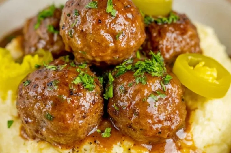 Crockpot Mississippi Meatballs served in a bowl
