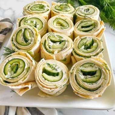 Delicious Cucumber Dill Pinwheels served on a platter as a fresh appetizer.