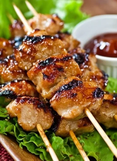 Delicious Dakkochi, Korean skewered chicken served with savory sauces and spices.