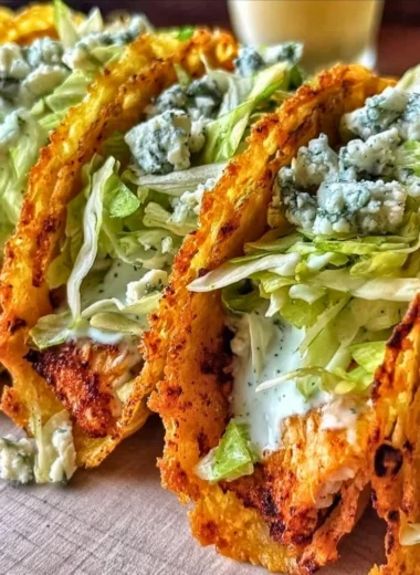 Dill Pickle Ranch Smash Chicken Tacos topped with crispy cheese