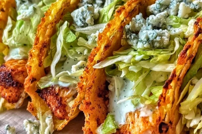 Dill Pickle Ranch Smash Chicken Tacos topped with crispy cheese