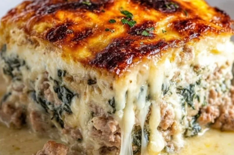 Cheesy ground turkey casserole with vegetables, perfect for a healthy family meal