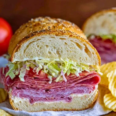 Delicious Italian Grinder sandwich loaded with meats and veggies