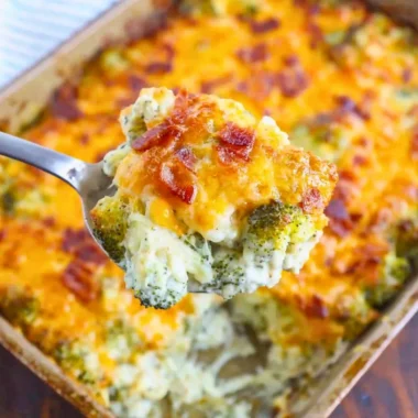 Delicious Loaded Cauliflower Broccoli Casserole baked to perfection