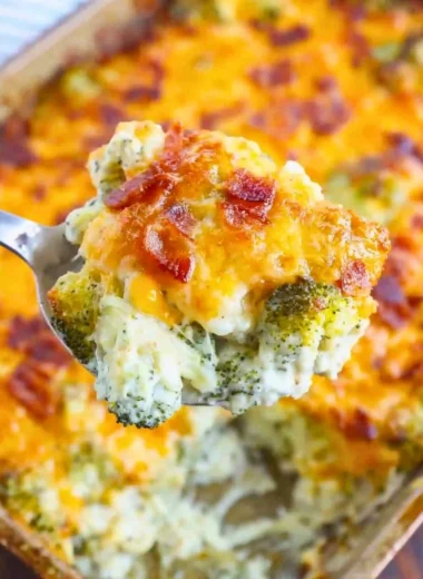Delicious Loaded Cauliflower Broccoli Casserole baked to perfection