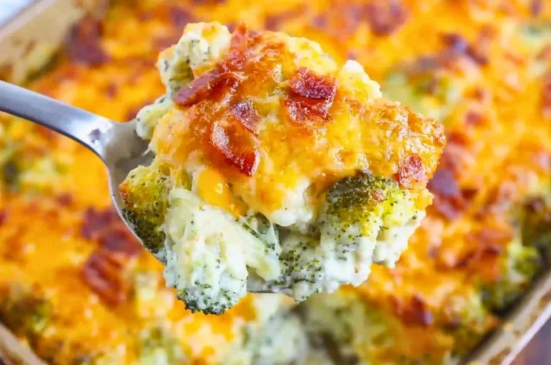 Delicious Loaded Cauliflower Broccoli Casserole baked to perfection