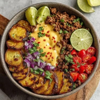 Loaded Fiesta Potato Bowls with cheese and crispy toppings