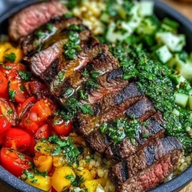 Mediterranean Steak Bowl with fresh ingredients and vibrant colors