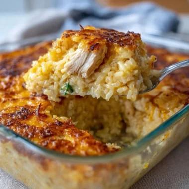 No-Peek Chicken and Rice Casserole dish, easy and delicious recipe