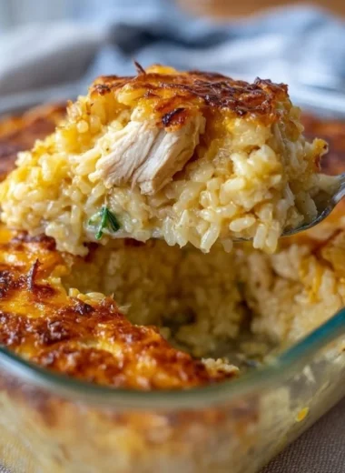 No-Peek Chicken and Rice Casserole dish, easy and delicious recipe