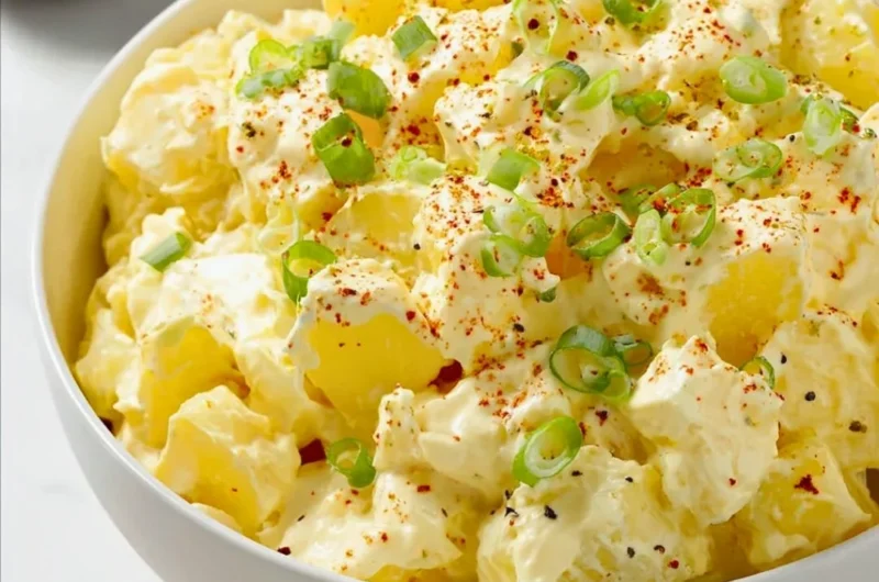 Delicious homemade potato salad recipe with herbs and dressing