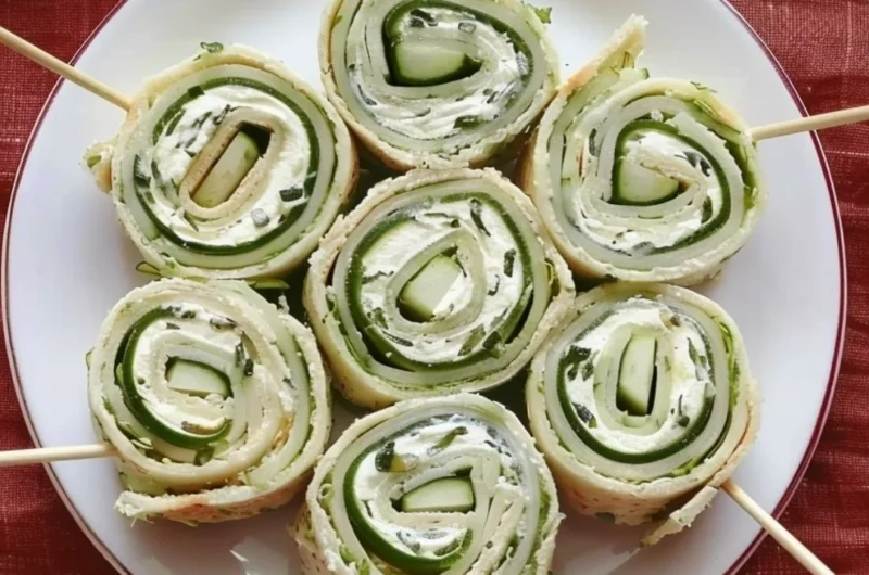 Delicious cucumber sandwich rolls with cream cheese, perfect for picnics and lunch boxes