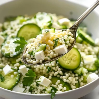 Refreshing cucumber couscous salad with fresh veggies and herbs