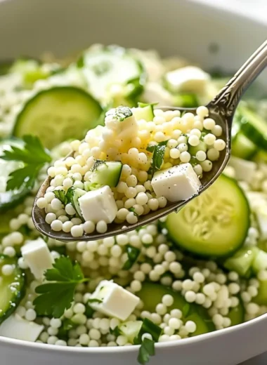 Refreshing cucumber couscous salad with fresh veggies and herbs
