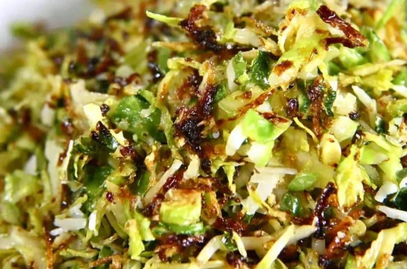 Fresh sautéed shredded brussels sprouts topped with parmesan cheese