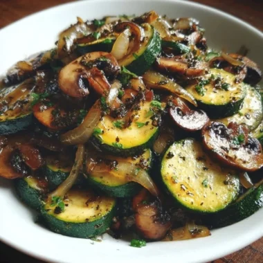 Sautéed zucchini, mushrooms, and onions served on a plate