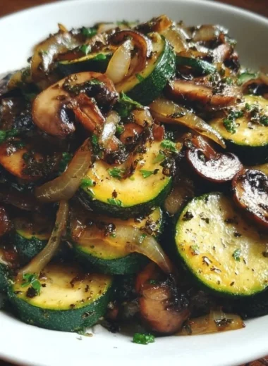 Sautéed zucchini, mushrooms, and onions served on a plate