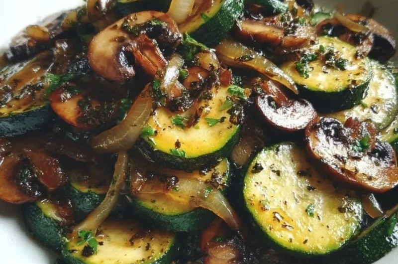 Sautéed zucchini, mushrooms, and onions served on a plate