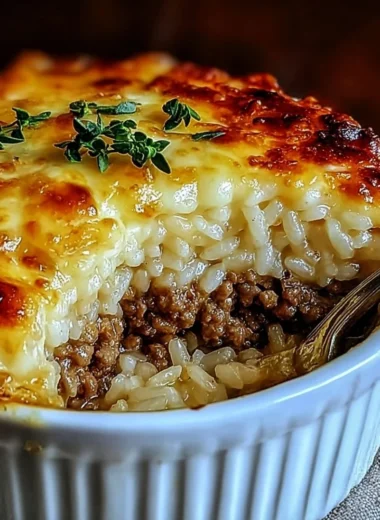 Savory French Onion Casserole with ground beef and rice