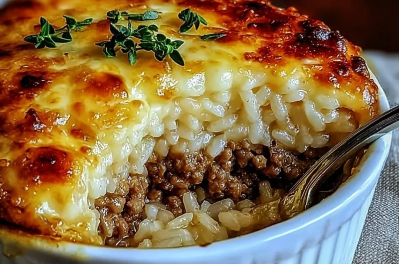 Savory French Onion Casserole with ground beef and rice