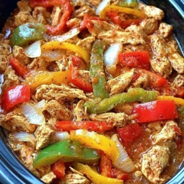 Delicious slow cooker chicken fajitas with colorful peppers and onions