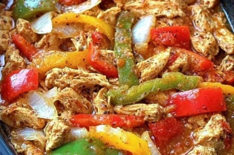Delicious slow cooker chicken fajitas with colorful peppers and onions