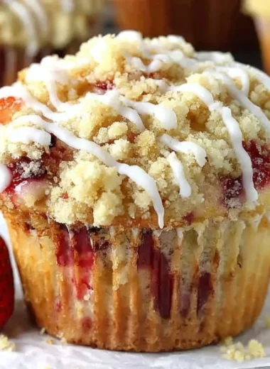 Delicious Strawberry Cream Cheese Muffins with a crunchy streusel topping