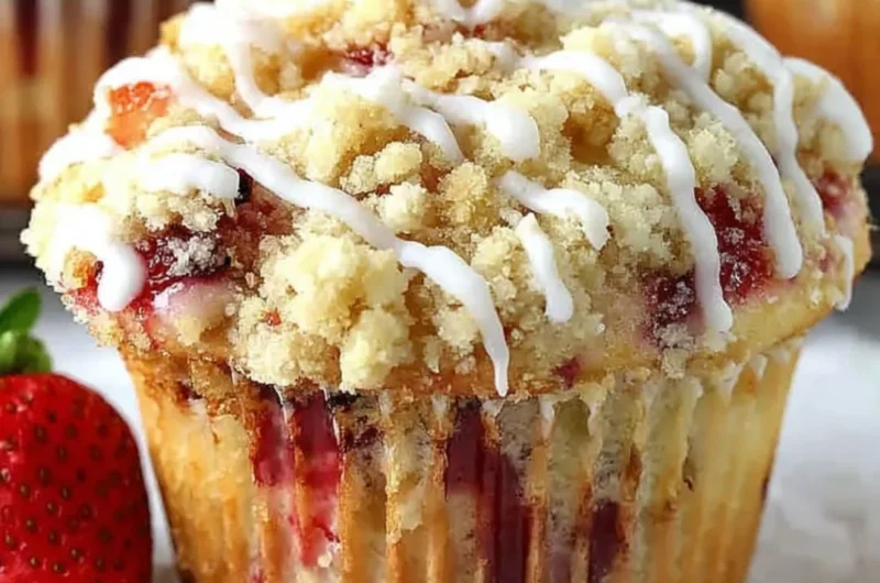 Delicious Strawberry Cream Cheese Muffins with a crunchy streusel topping
