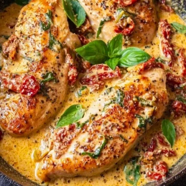 Sun-Dried Tomato and Basil Chicken dish served on a plate