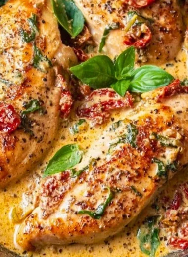 Sun-Dried Tomato and Basil Chicken dish served on a plate