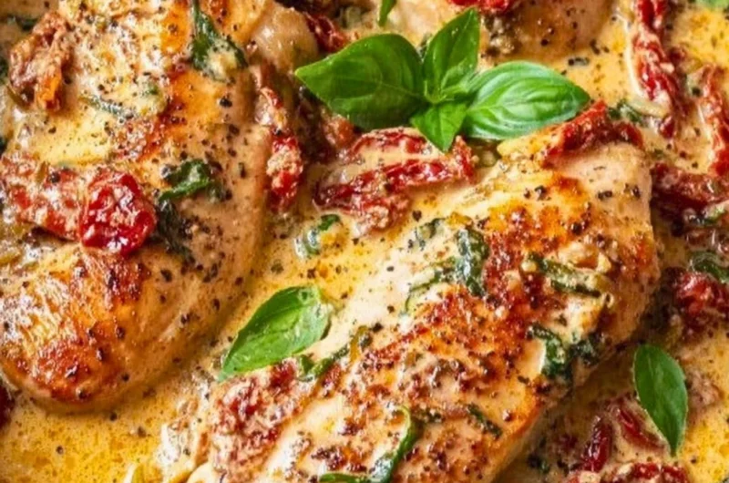 Sun-Dried Tomato and Basil Chicken dish served on a plate