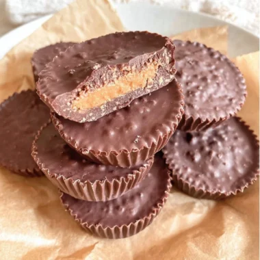 Vegan Quinoa Crunch Peanut Butter Cups with rich peanut butter filling