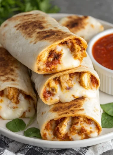 Air Fryer Chicken and Mozzarella Wraps served on a plate