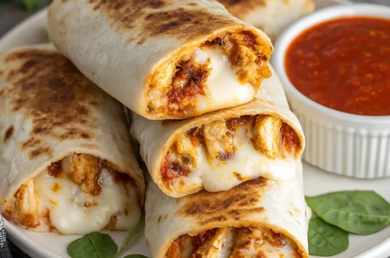 Air Fryer Chicken and Mozzarella Wraps served on a plate