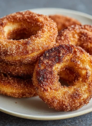 Delicious air fryer cinnamon apple rings served on a plate