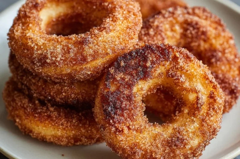 Delicious air fryer cinnamon apple rings served on a plate